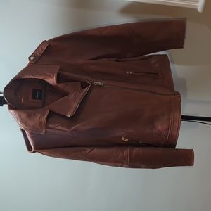 Barneys Original Leather Biker Jacket in Rust Brown